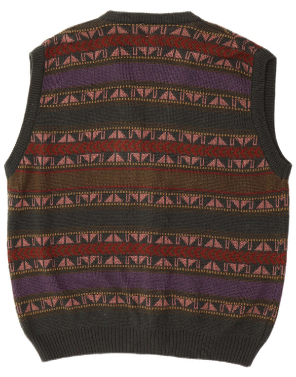 Pulover cardigan fără mâneci pentru bărbați, IT 56/58 XL, acrilic cu dungi verzi