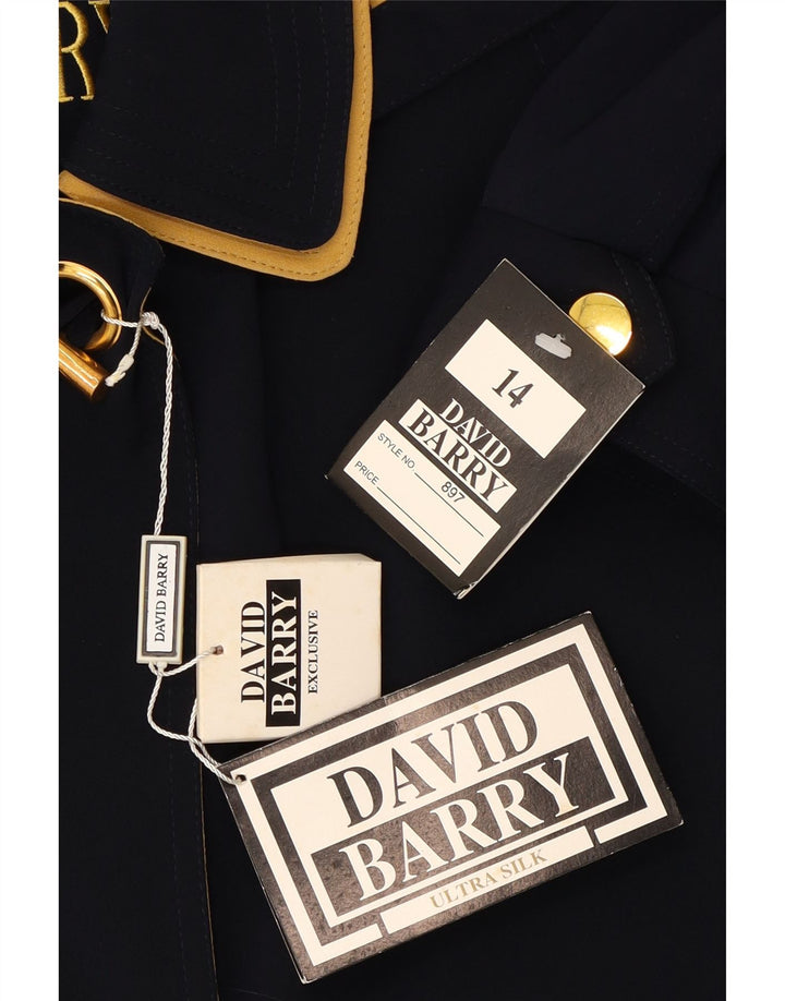 DAVID BARRY Womens Hooded Overcoat UK 14 Medium  Navy Blue Polyester Vintage David Barry and Second-Hand David Barry from Messina Hembry 