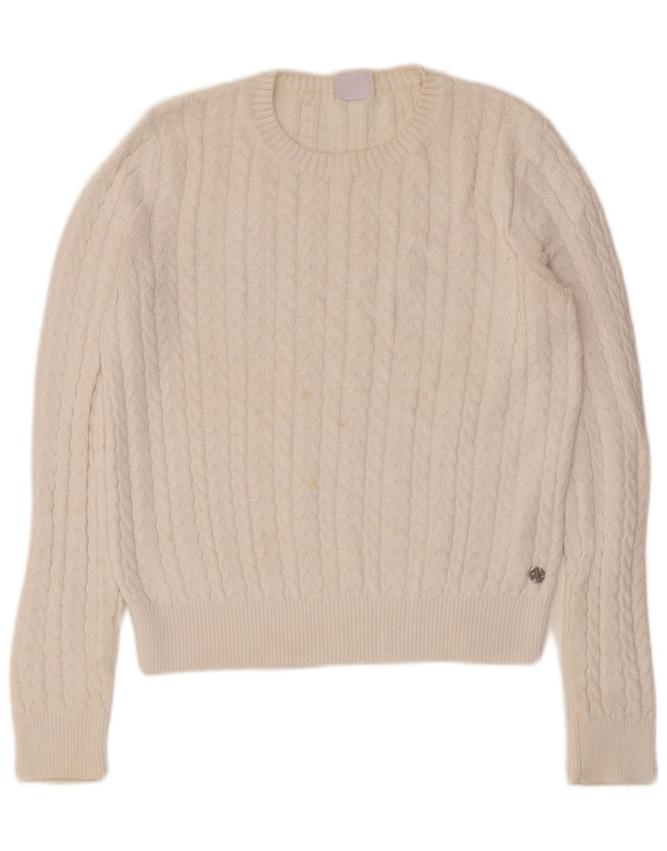 Sun68 Womens Boat Neck Jumper Sweater UK 12 Medium White Cotton