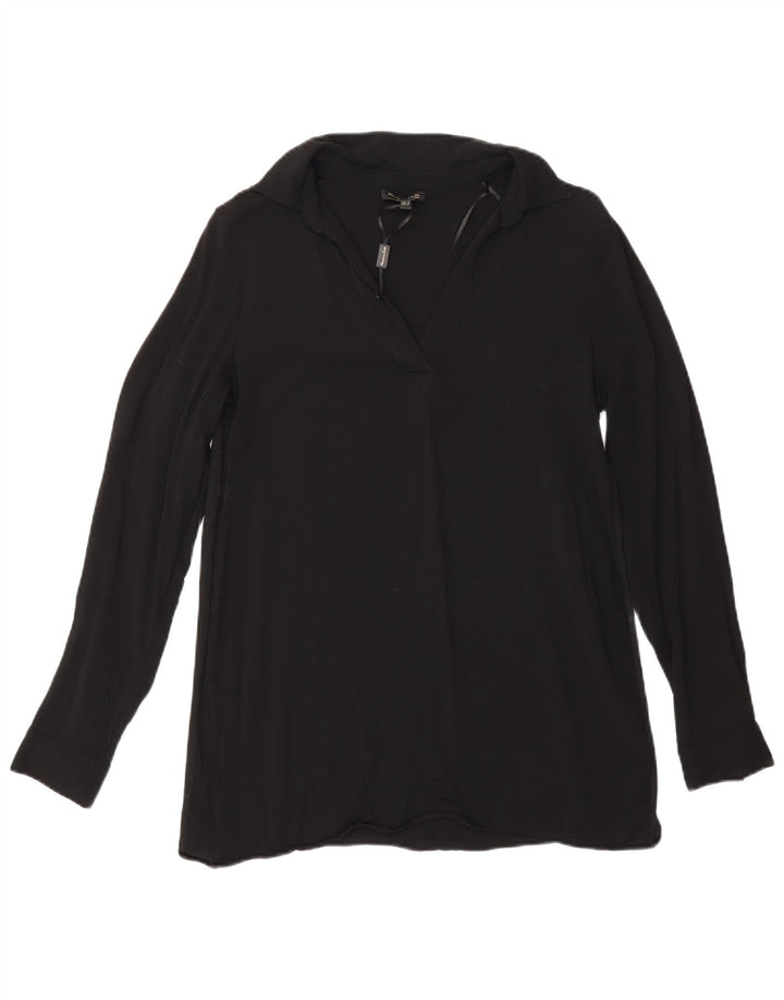 Massimo Dutti Womens Long Sleeve Blouse Top UK 10 Small Black Viscose