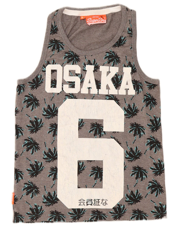 Superdry Camiseta sin mangas con gráfico Osaka para hombre, talla grande, deportiva floral gris