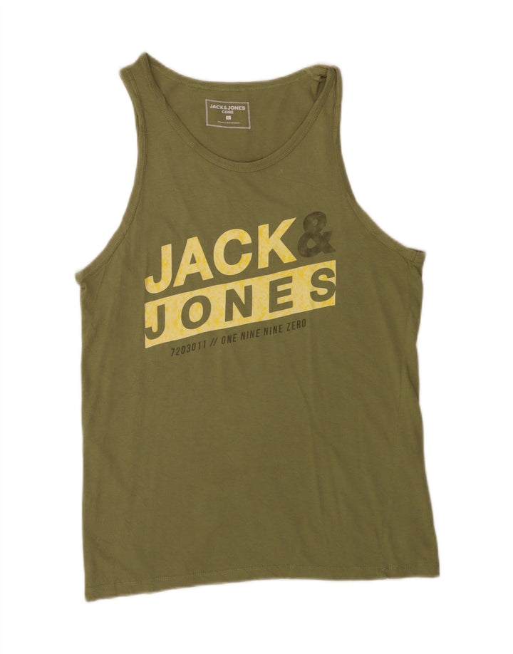 Jack & Jones Mens Graphic Vest Top Large Green Cotton