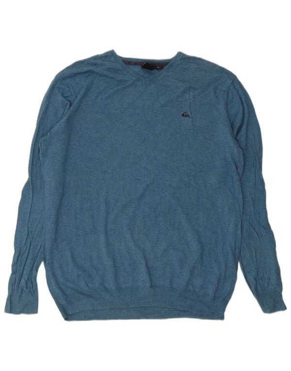 Quiksilver Mens V-Neck Jumper Sweater XL Blue Cotton