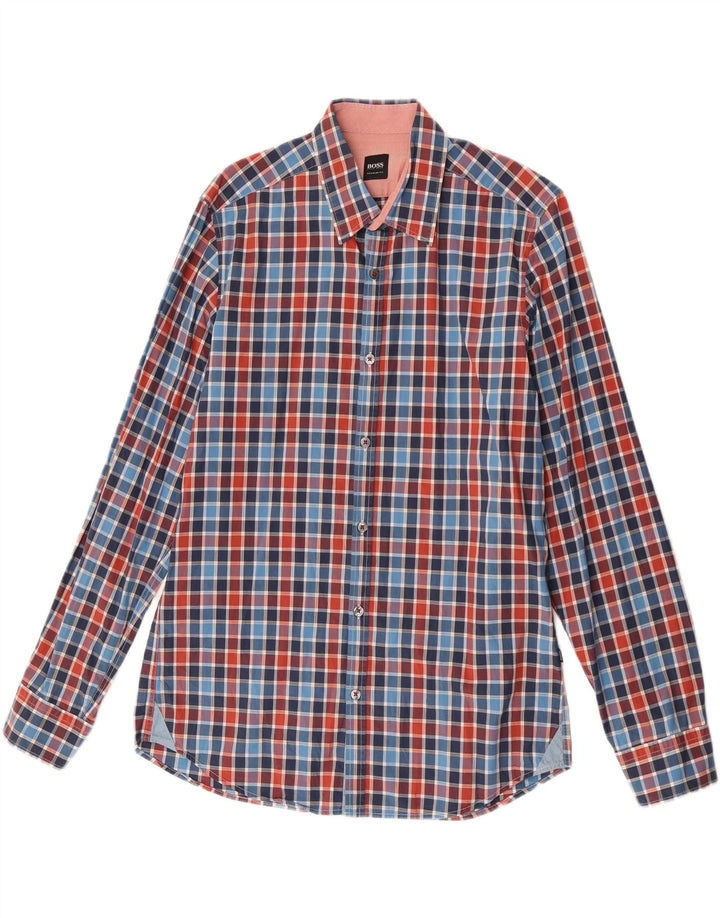 Camisa Hugo Boss Hombre Regular Fit Algodón A Cuadros Azul Medio