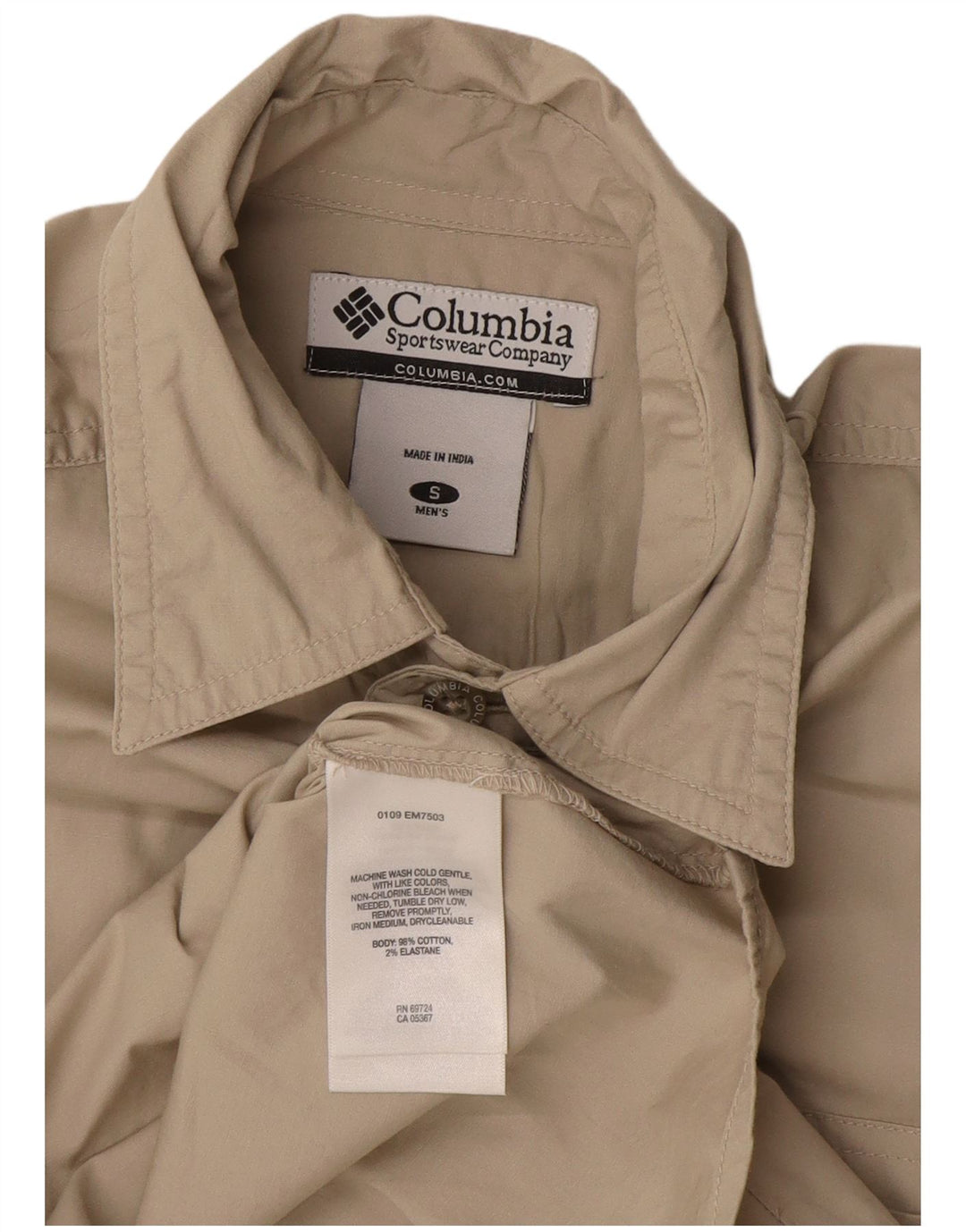 Columbia Mens Short Sleeve Shirt Small Beige Cotton