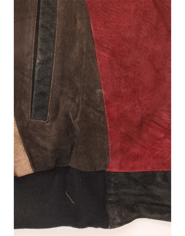 Euro Mode Mens Suede Bomber Jacket IT 52/54 XL Multicoloured Colourblock