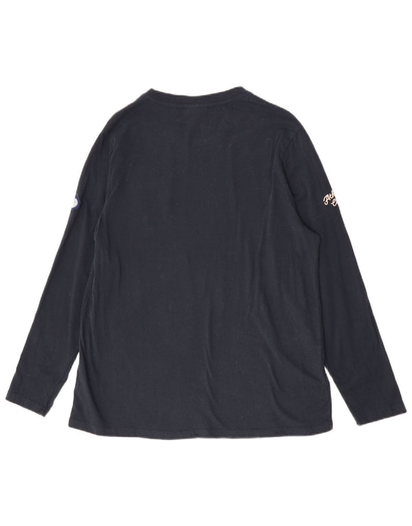 Superdry Damen Graphic Top Langarm UK 16 Large Marineblau Baumwolle