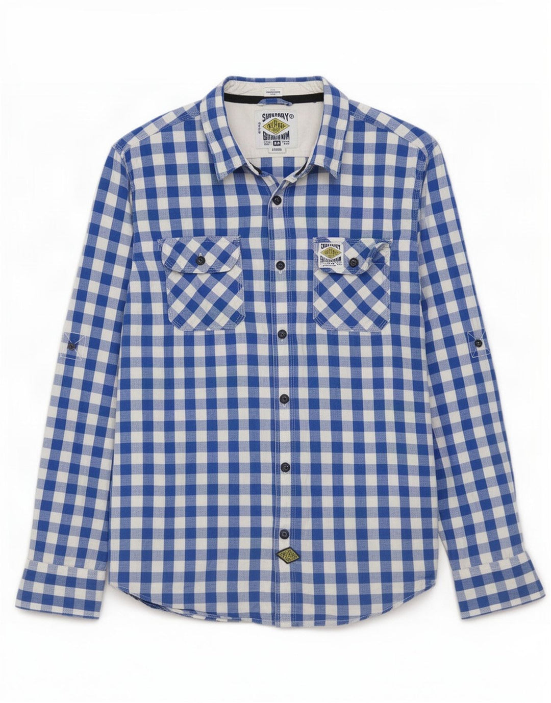 Camicia da uomo Superdry Large in cotone a quadretti blu