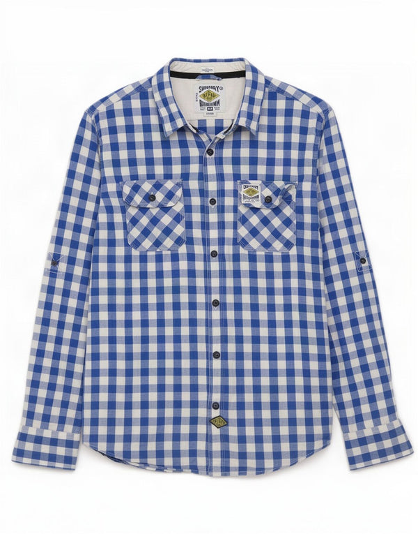 Camicia da uomo Superdry Large in cotone a quadretti blu