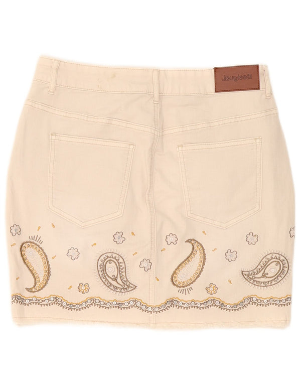Desigual Dame Mini Denim Nederdel W30 Medium Off White Paisley Bomuld