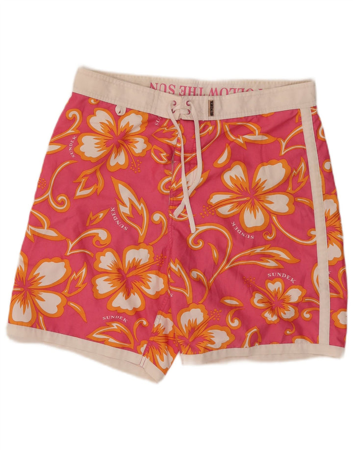 Sundek Mens Swimming Shorts Large Pink Floral Polyester