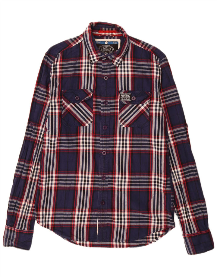 Superdry Herren-Flanellhemd, groß, marineblau, kariert, Baumwolle