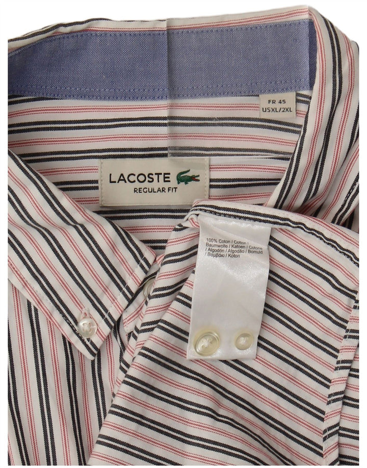 Lacoste Mens Regular Fit Shirt Size 45 XL White Striped Cotton