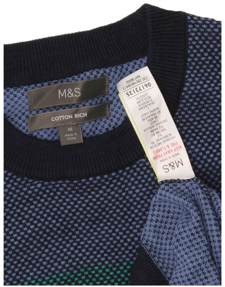 Marks & Spencer Mens Crew Neck Jumper Sweater Medium Navy Blue Colourblock