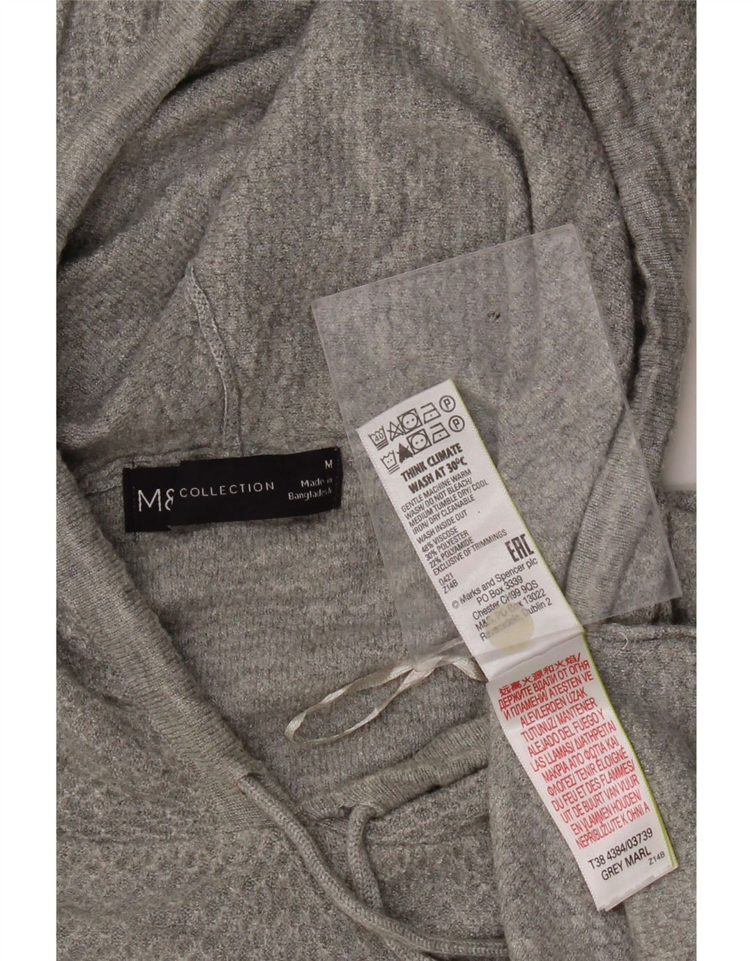 MARKS & SPENCER Womens Hooded Jumper Sweater UK 14 Medium Grey Viscose