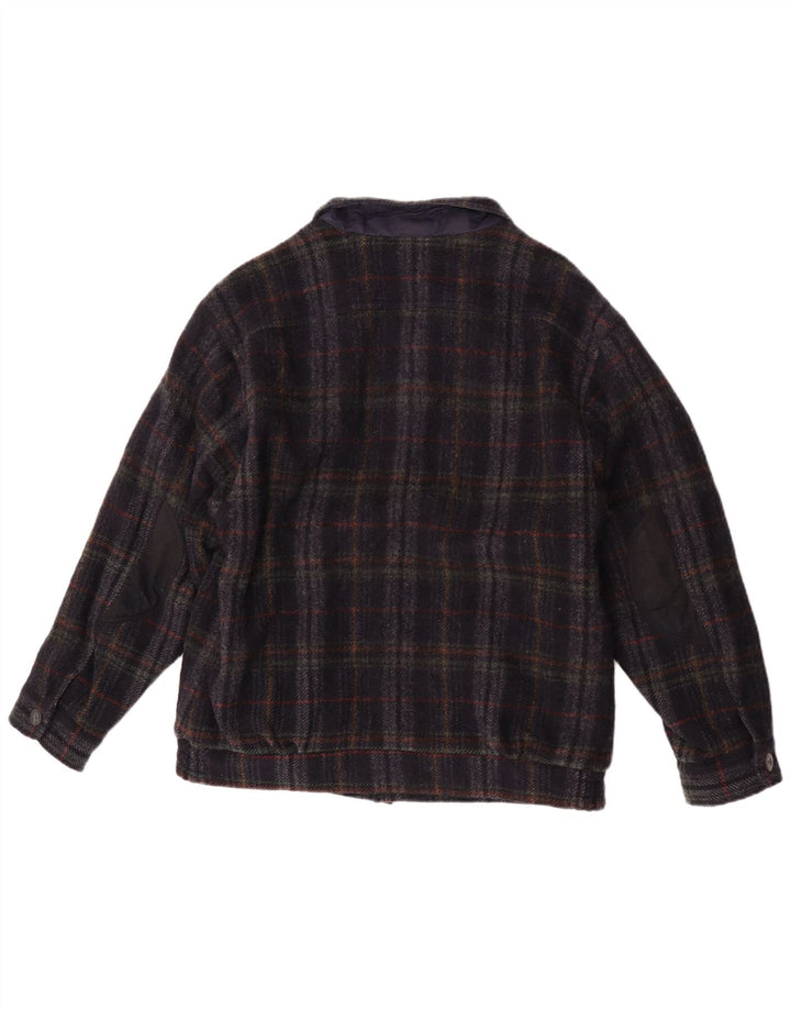 Vintage Mens Bomber Jacket UK 36 Small Navy Blue Check New Wool