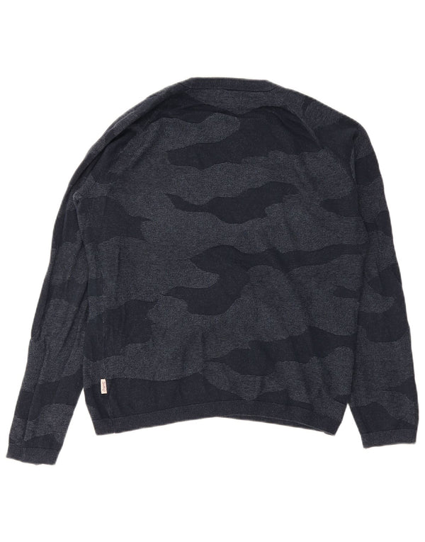 Jack & Jones Mens Boat Neck Jumper Sweater Small Navy Blue Camouflage