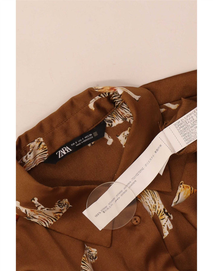 Zara Womens Oversized Shirt Blouse UK 10 Small Beige Animal Print Polyester