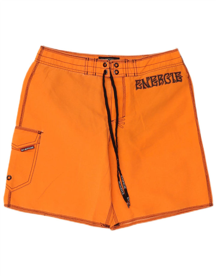 Energie Mens Graphic Cargo Swimming Shorts Small Orange Polyester Beach