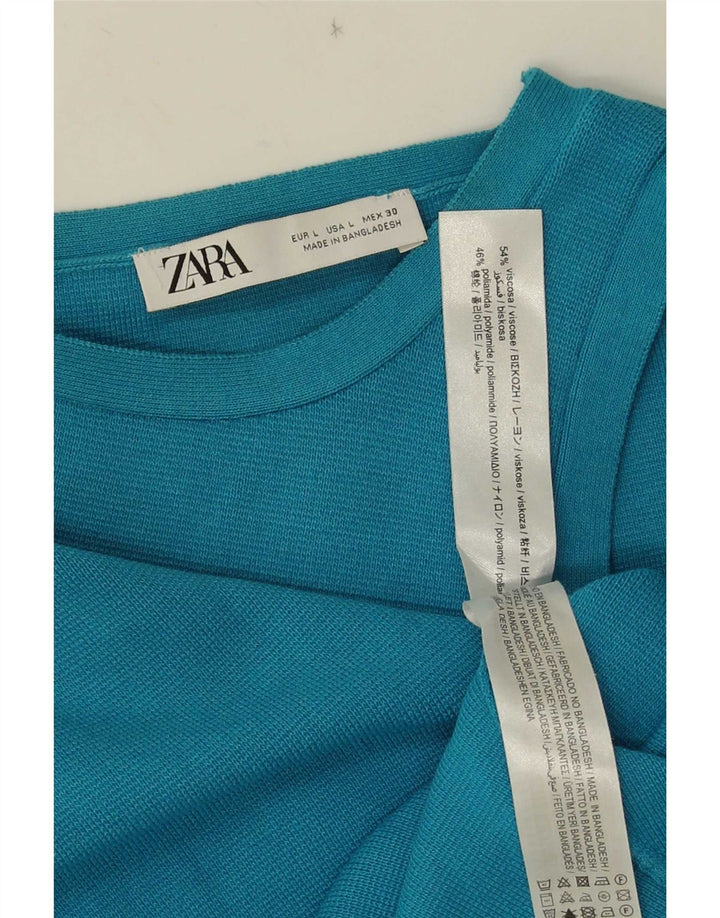 Zara Womens Crop Vest Top UK 14 Large Blue Viscose