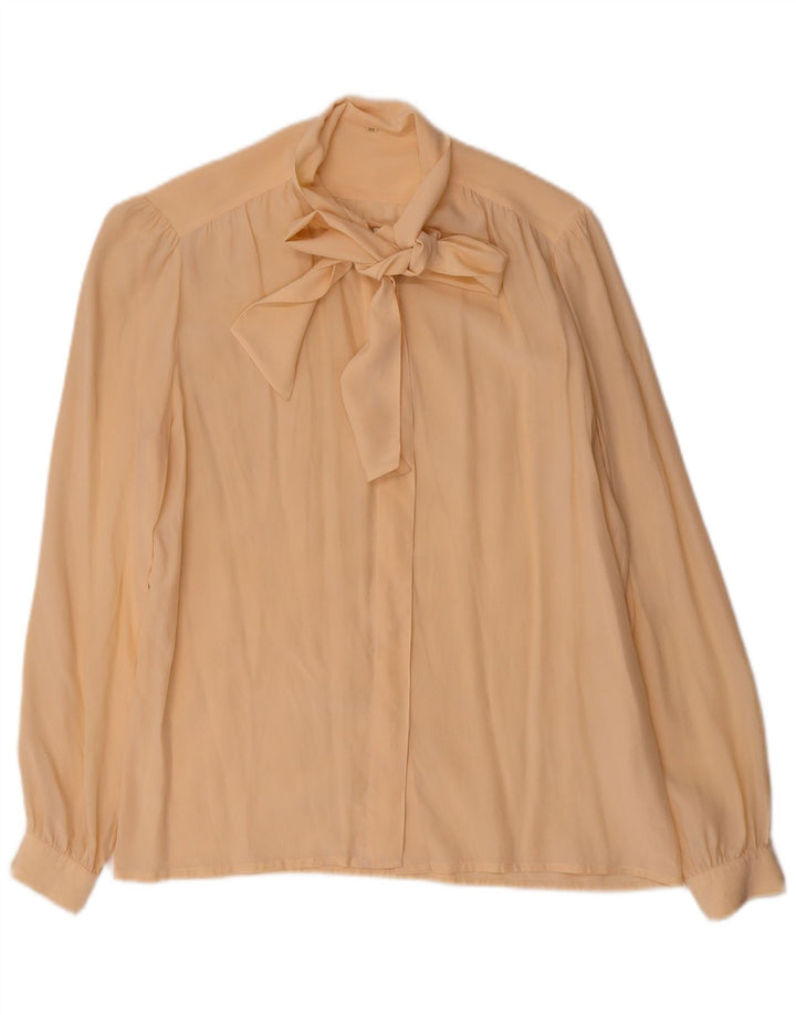 Camicetta vintage da donna con cravatta sul davanti IT 42 Seta gialla media