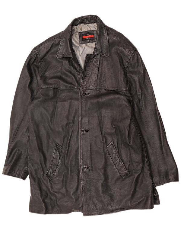Casaco de couro masculino vintage UK 42 XL preto