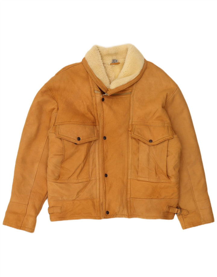 Vintage Mens Shearling Jacket UK 40 Large Beige Shearling