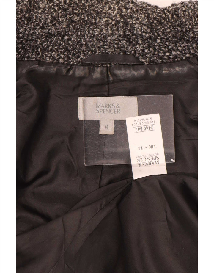 Jachetă pentru femei Marks & Spencer, cu 2 nasturi, UK 14, lână mare, gri pete