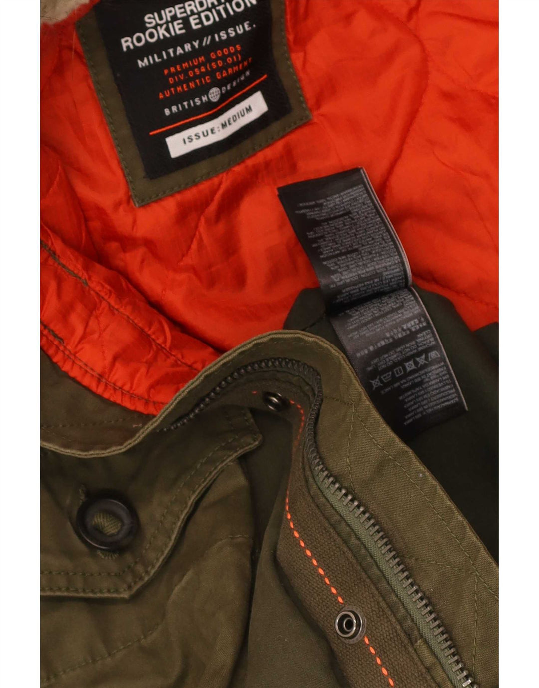 Superdry Mens Hooded Parka Jacket UK 38 Medium Khaki Cotton