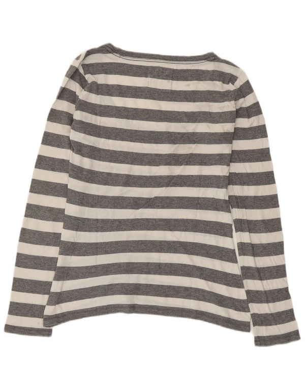 Hollister Womens Top Long Sleeve UK 12 Medium Grey Striped