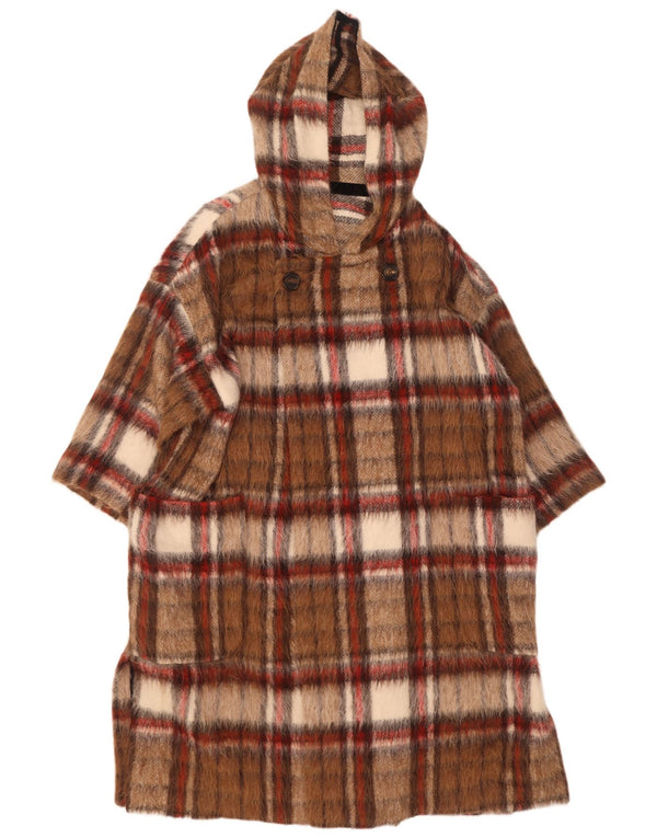 Vintage Womens 3/4 Sleeve Double Breasted Coat UK 16 Large Brown Plaid