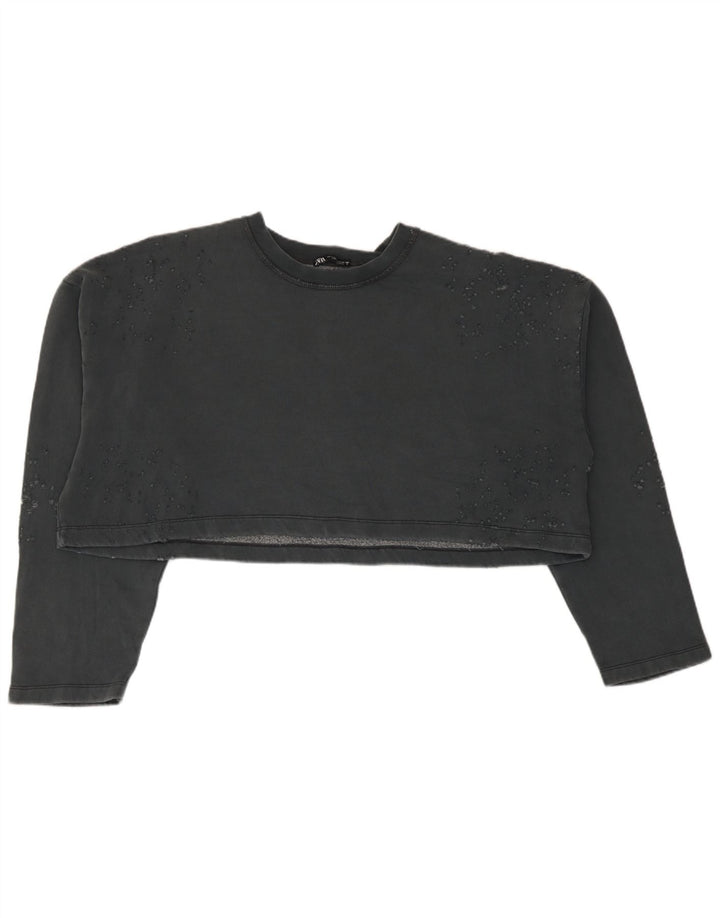 Zara Womens Crop Oversized Sweatshirt Jumper UK 10 Small Grey Cotton