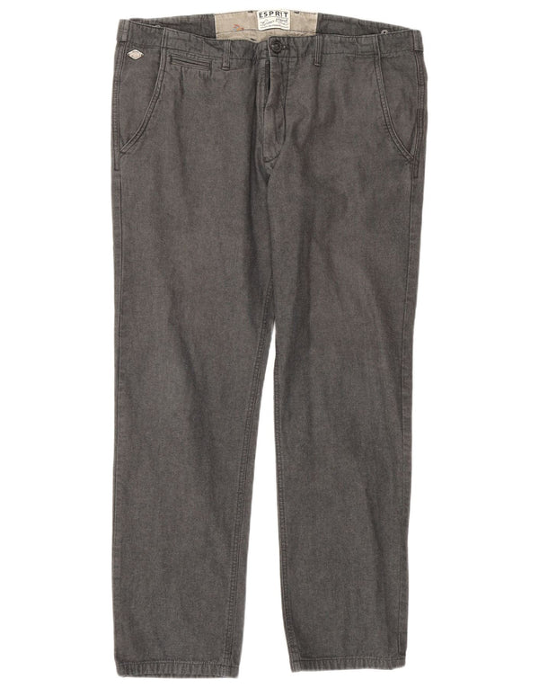 Esprit Mens Tapered Casual Trousers W36 L32 Grey Cotton