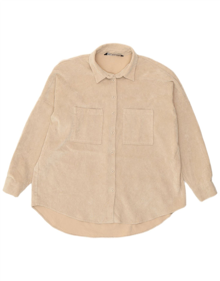 Zara Womens Oversized Corduroy Shirt UK 16 Large Beige