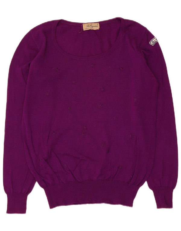 Les Copains Damen-Pullover mit U-Boot-Ausschnitt, UK 12, mittellila, geblümt, Wolle