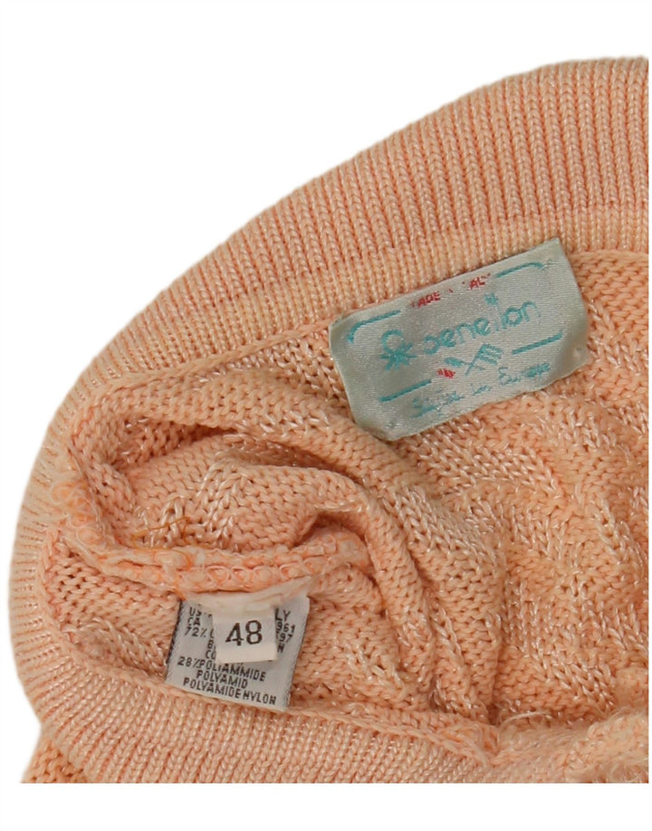 Benetton Womens Abstract Pattern Polo Neck Jumper Sweater IT 48 XL Pink