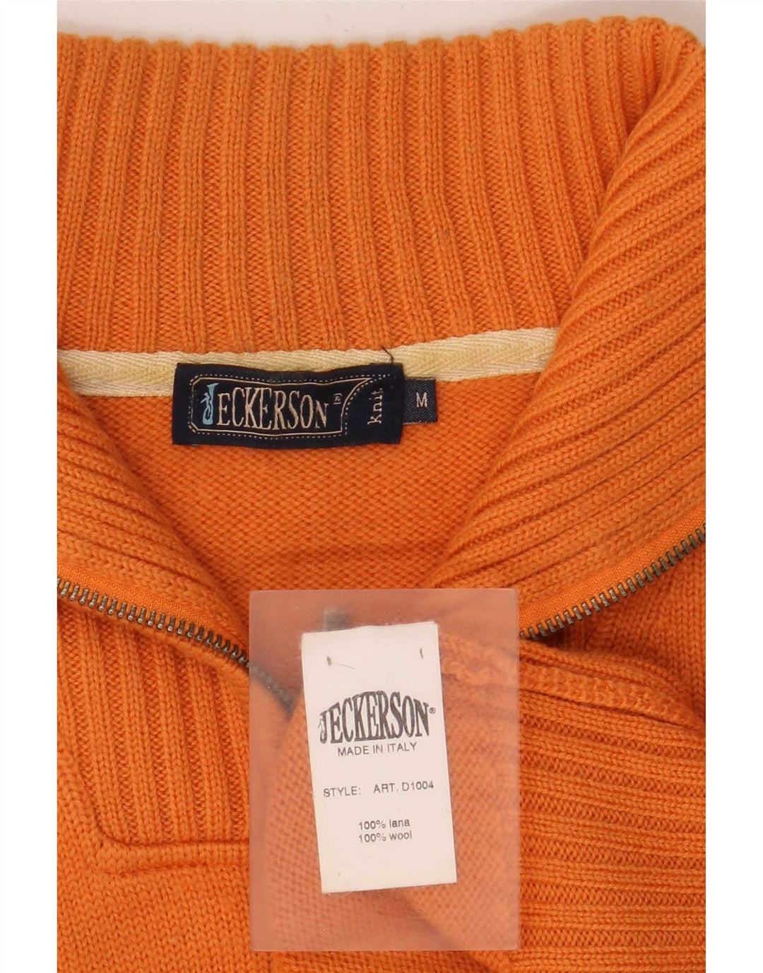 Jeckerson Mens Graphic Zip Neck Jumper Sweater Medium Orange Wool
