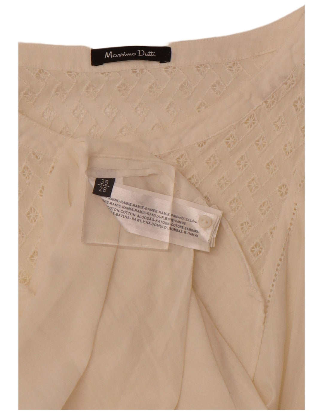 MASSIMO DUTTI Womens 3/4 Sleeve Blouse Top EU 38 Small Off White Ramie