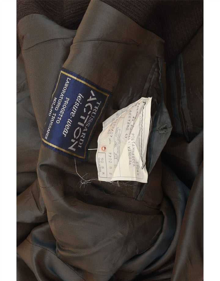 Trussardi Veste Blazer 3 Boutons IT 50 Large Marron En Acétate À Fines Rayures Homme