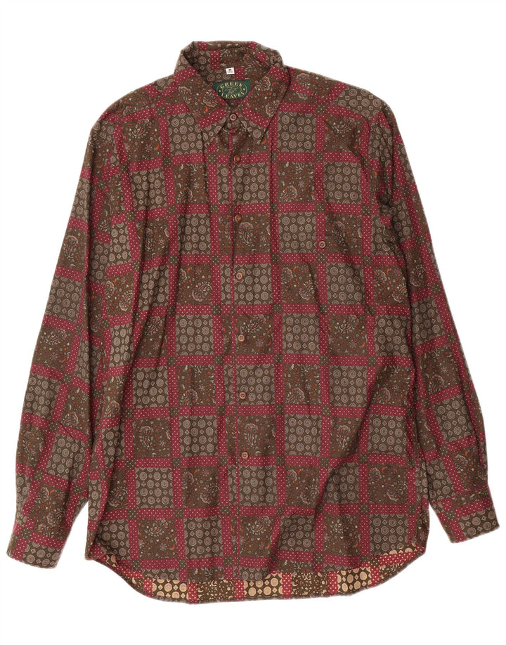 Green Leaves Mens Shirt Size 38/39 Medium Red Paisley Viscose