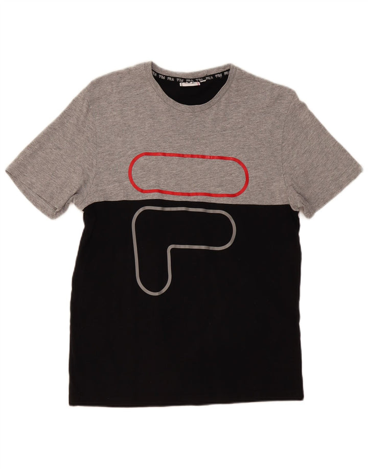 FILA Mens Graphic T-Shirt Top Small Grey Colourblock Cotton