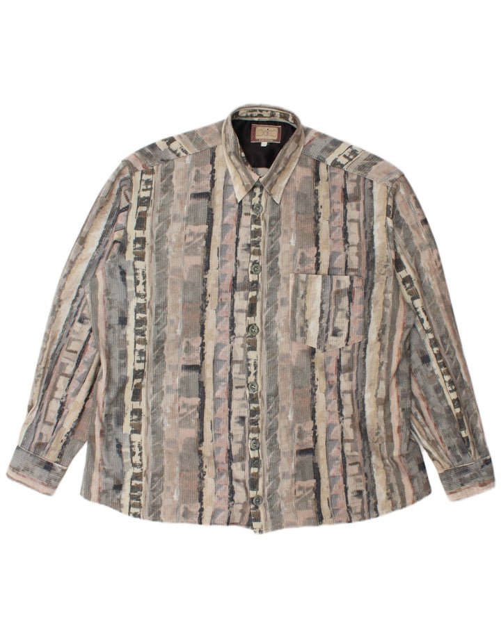 Vintage Mens Fleece Shirt Large Grey Geometric