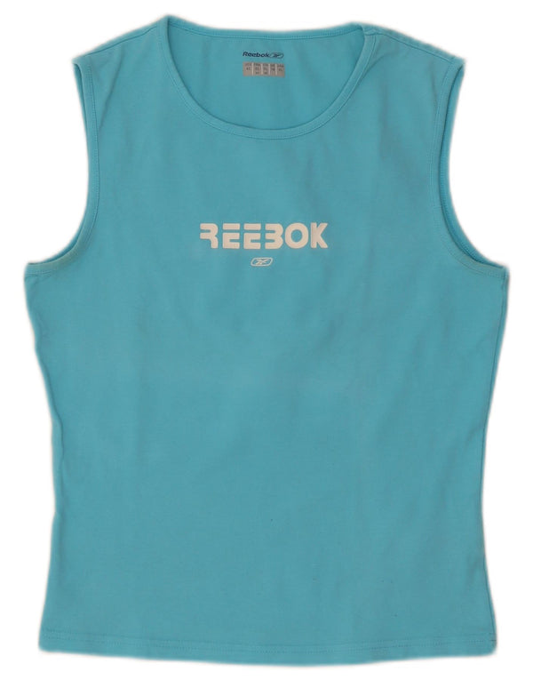 Reebok Womens Crop Grafisk Vest Top UK 16 Large Blue Cotton