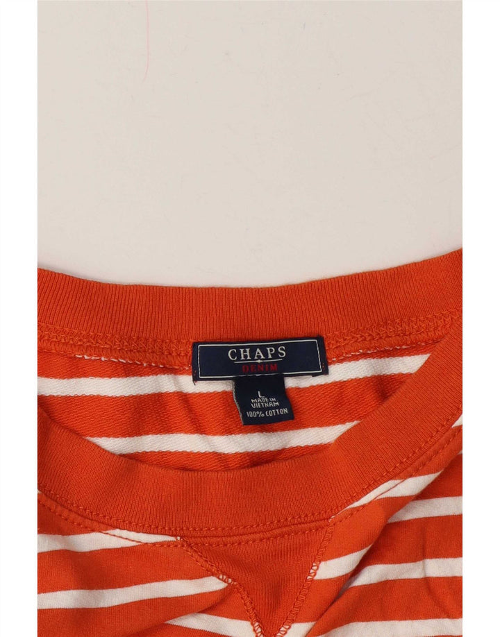 Chaps Womens Sweatshirt Jumper UK 16 Large Orange Striped Cotton