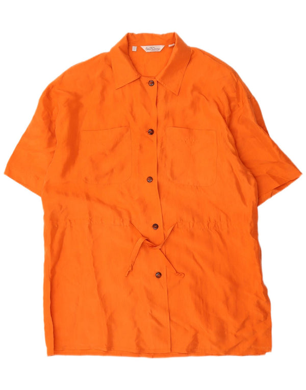 Vintage Kvinders Oversized Skjortekjole UK 12 Medium Orange Silke
