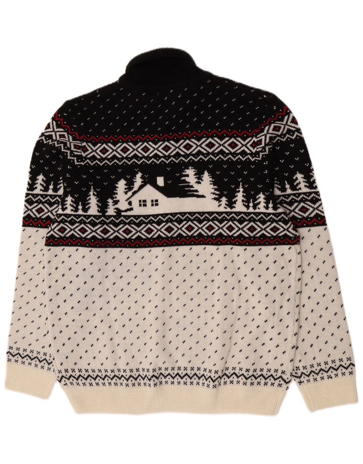 C&A Mens Roll Neck Jumper Sweater XL White Fair Isle Acrylic
