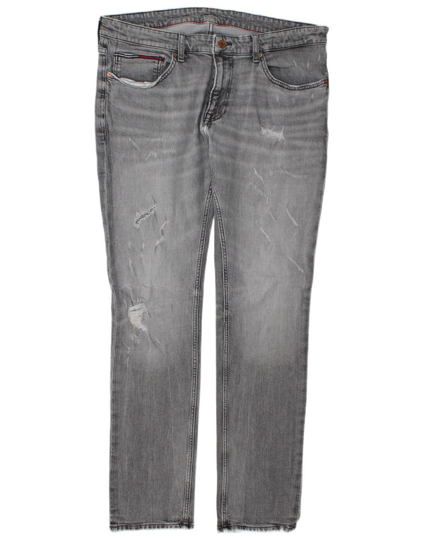 Tommy Hilfiger Mens Distressed Slim Jeans W38 L34 Grey Cotton