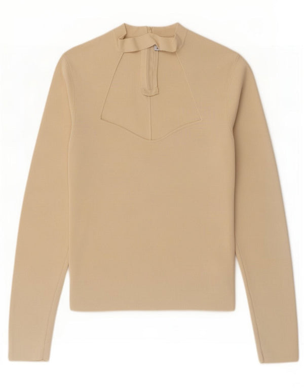 Zara Damen Crop Top Langarm UK 14 Large Beige Viskose