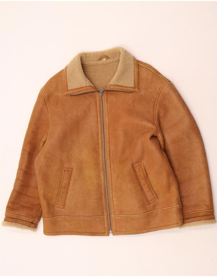 David Moore Mens Shearling Jacket EU 50 Large Brown Shearling
