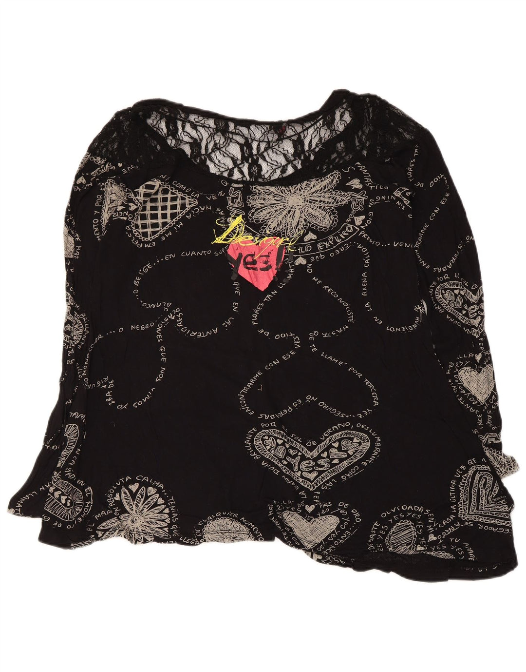 Desigual Womens Graphic Blouse Top UK 12 Medium Black Geometric Heart